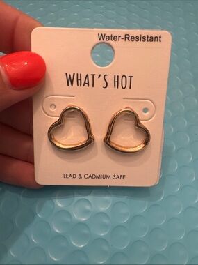 Gold Heart Outline Stud Earrings